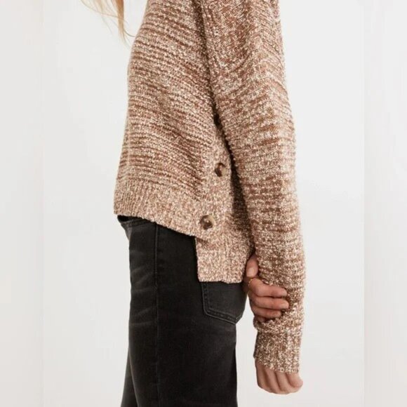 MADEWELL Chunky Marled Caramel/Cream Boatneck Side Button Sweater - Picture 7 of 16